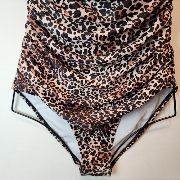 New Cheetah Print One Piece Swimsuit Animal Print Halter Tie 682 Size M - Picture 3 of 9